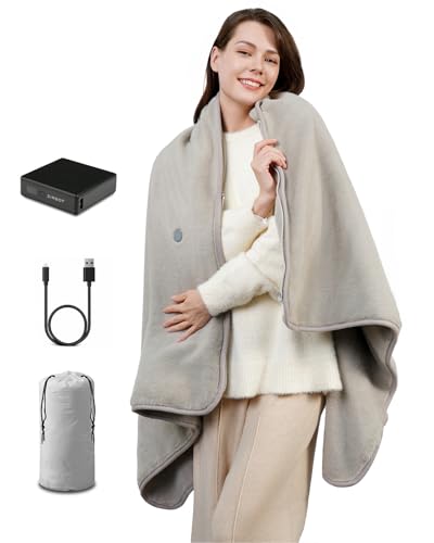 Zireot Heated Blanket with Battery Pack,Upgrade Battery Operated Wearable Portable USB Heated Blanket, Rechargable Outdoor Electric Blanket,Cordless Heated Throw