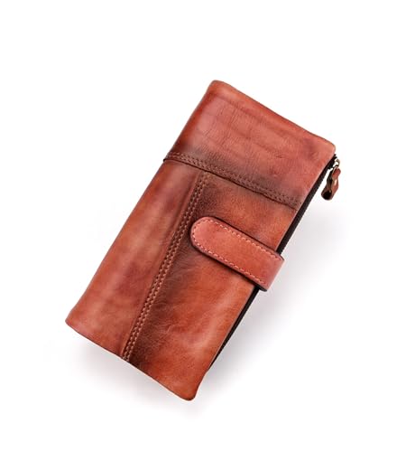 KingTo Genuine Leather Long Wallet for Women Vintage Checkbook Wallets with RFID Blocking Card Holder (Vintage red)
