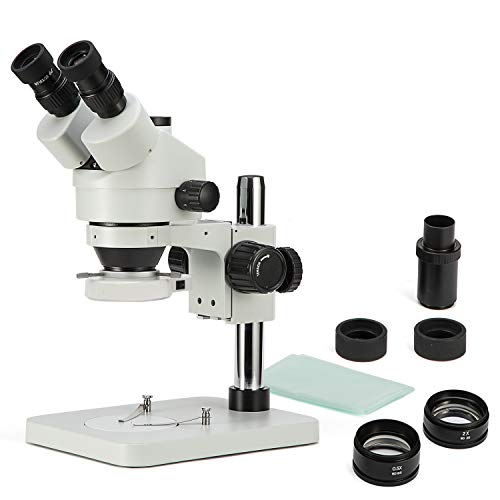 SWIFT Trinocular Stereo Zoom Microscope with 56-Bulb LED Ring Light,3.5X-90X Magnification,WF10X Eyepieces,0.7X-4.5X Zoom Objective, 0.5X 2.0X Additional Objectives,Table Pillar Stand