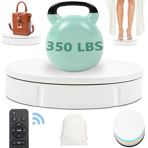 Prolee Rotating Display Stand 350lbs Capacity, 360 Degree Rotating Turntable 12 Inch, Turntable for Photography, Automatic Remote Control Display Platform with 5 Colour Surface Covers and Carry Bag