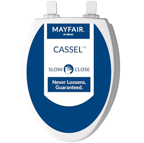 Mayfair Cassel Slow Close Toilet Seat, Easy Clean, Non Slip Premium Wood Seat, Easy Install, Elongated, White