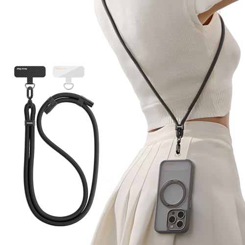 TORRAS Phone Lanyard Crossbody with 2 Phone Tabs, Adjustable Anti Theft Phone Strap for All Phones, Premium Metal Buckles, Skin-Friendly, Universal Cell Phone Neck lanyard for Travel Essentials, Black