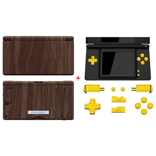 eXtremeRate Wood Grain Replacement Full Housing Shell Buttons + Chrome Gold Buttons for Nintendo DS Lite - Console NOT Included