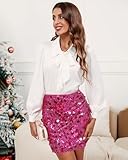 miduo Womens Y2k Winter Fashion Sequin High Waist Club Party Shining Bodycon Mini Sequin Skirts Hot Pink M