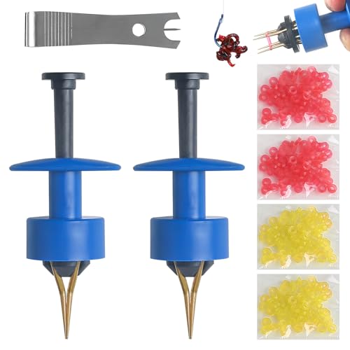 Realure 1100 Pcs/5 Sizes Micro Bait Bands for Fishing with 2 Pcs Bander Tool, Pellet Bands Rubber Rings, for Pellets Live Worms Fishing Bait,for Carp Match Outdoor, Blue