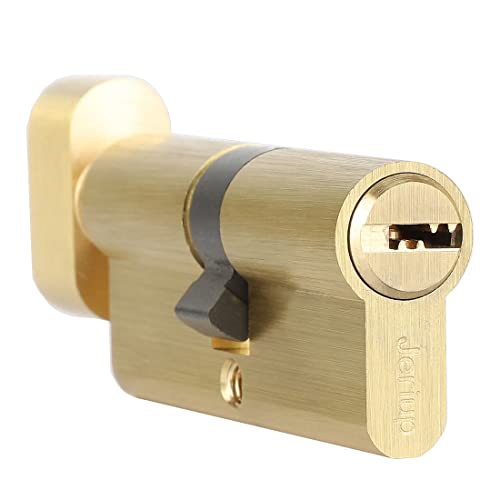 Jeriup 60mm(30/30) Euro Cylinder, Brass Door Lock Cylinder with 5 Keys (dimple), Single Open Copper Cylinder, Anti-Rust Corrosion Resistant Anti-Theft