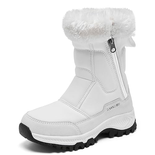 TODDLLUBY Toasty-Dry Water-Resistant Winter Boots for Toddlers Waterproof Winter Kids Shoes White Little Kid 12.5
