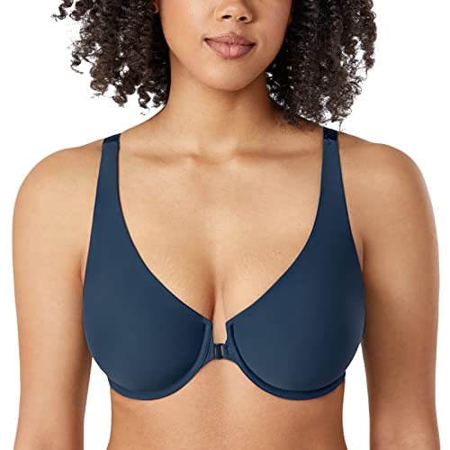 DELIMIRA Women's Front Closure Bras Seamless Plus Size Plunge Underwire Unlined Comfortable Bra Sargasso 40C