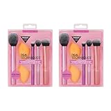 Real Techniques Makeup Brush Set with 2 Makeup Sponge Blenders, For Eyeshadow, Foundation, Blush, and Concealer, UltraPlush Synthetic Bristles, 6 Piece Makeup Brush Set (Pack of 2)