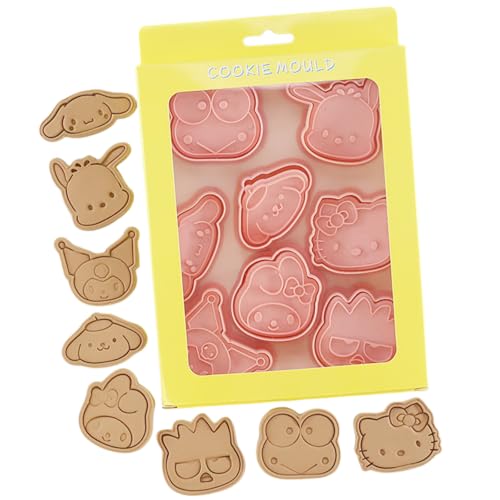 Cute Kitty Cookie Cutter Set, 8 Pieces Cartoon Cookie Cutter with Embossed Pattern, 3D Cartoon Fun Cookie Cutter Set, DIY Baking Cake Fudge Pastry Baking Supplies (Kitty pink)
