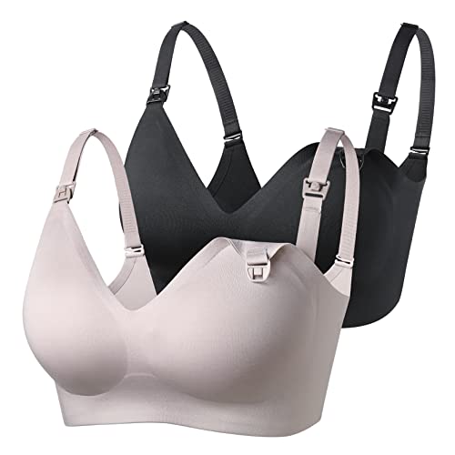 Momcozy Seamless Nursing Bra for Women 2 Pack Comfort Smooth Breastfeeding Maternity Bralette Wireless Pregnancy Bra