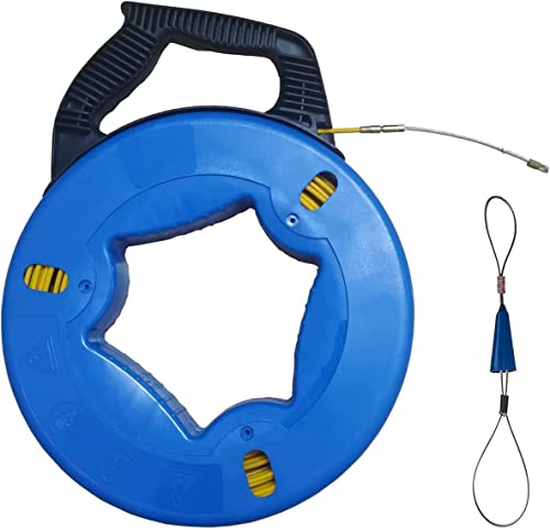 Fish Tape Steel Wire Puller 1/6inch 200-Foot With a wire storage caseWire-through tool Twist-shaped wire for wiring, and incoming lines in the attic, etc Dual Range for Broad Application[4mm 200-Foot]