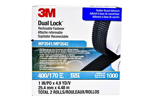 3M Dual Lock Reclosable Fastener MP3541/MP3542, SJ3542, Black, 1 in x 5 yd, Type 400/170, General Use, Durable for Repeated Opening and Closings, Pressure Sensitive Adhesive