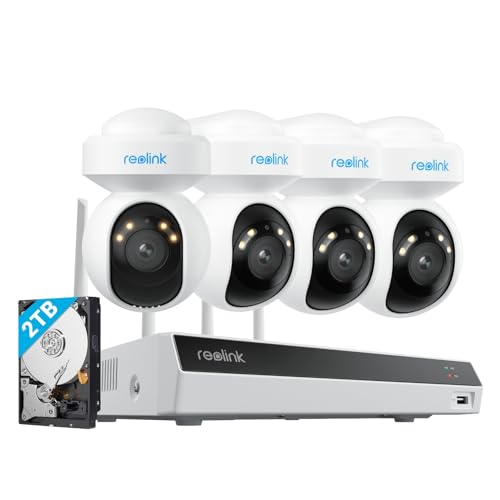 REOLINK 4K PTZ Wi-Fi 6 Security Camera System, 4pcs WiFi Cameras Outdoor with 10X Digital Zoom, Motion Track, Smart Detection, Color Night Vision,16CH Wi-Fi NVR with 2TB HDD, RLK12-800WPT4