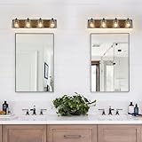 YKLITG 31.5" Large Farmhouse Bathroom Vanity Light,Handmade Dark Wood Vanity Light with Bubble Glass Shades,4-Light Rustic Wall Sconce Lighting Fixtures Over Mirror, BD005-4-DW