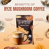 RYZE Mushroom Coffee | 6 Adaptogenic Mushrooms | USDA Organic | Instant Coffee | MCT Oil | USA Grown | Better Energy, Focus, Digestion, Immunity | Cordyceps, Lion’s Mane, Turkey Tail | 30 Servings