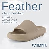 CUSHIONAIRE Feather Slides – Comfortable Cloud Cushion House Slippers for Women, Indoor Outdoor EVA Foam Foot Spa Shower Shoes, Non-Slip Arch Support, PUTTY 10