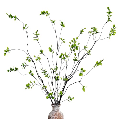 4 Pcs Artificial Ficus Branches Faux Eucalyptus Stems, 47.2 Inch Fake Greenery Stems Artificial Plants for Vase Filler Decoration, Fake Leaves Branches Centerpieces Decor