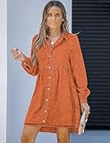 LookbookStore Holiday Dresses for Women 2024 Knee Length Dress for Women Denim Shirt Dress Women Long Sleeve Flowy Dresses for Women Wedding Guest Women Fall Burnt Orange Size Large Size 12 14