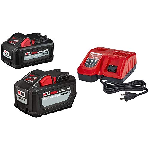 Milwaukee M18 18-Volt Lithium-Ion High Output Battery Pack 12.0 Ah and Rapid Charger Starter Kit With Free 6.0 Ah Battery