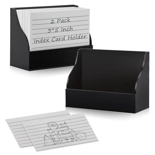 SHIQIKEJIPTY 2 Pack Black Index Card Holder 3 X 5 Note Card Organizer Acrylic Index Card Box Flash Card Storage Box Postcard Display Stand Business Card Holder Desktop for Business Office(No Card)