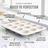 GreenLife 12-Cup Muffin Pan, Healthy Ceramic Nonstick Bakeware, PFOA & PFAS-Free Cupcake Sheet, Durable Baking Tray, Versatile Kitchen Essentials, Easy Clean Muffin Mold, Nonstick Baking Pan, Gray