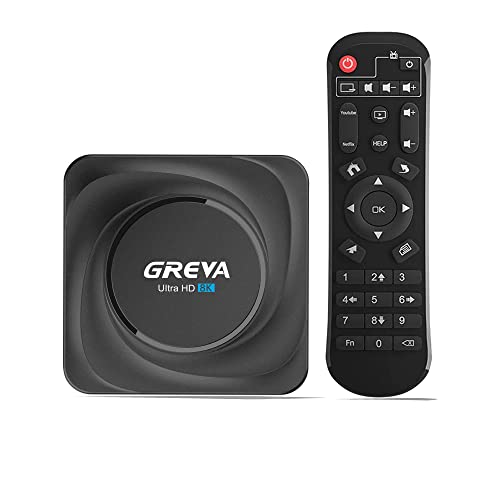 GREVA 8K Android TV Box 8GB RAM 64GB ROM TV Box Smart Streaming Media Player with Remote with Gigabit Ethernet WiFi5 BT4.2 for Smart TVs and Display with HDMI, Black