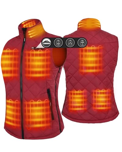 ARRIS Women`s Heated Vest, Size Adjustable 7.4V Electric Warm Vest with Battery Pack Red