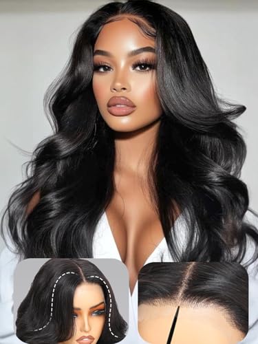 Pre Everything Curtain Bangs Wig Human Hair Loose Body Wave 13x6 PartingMax HD Lace Glueless Wigs Human Hair Pre Plucked Pre Cut Ready to Wear Wig 200% Density (Black Color, 20”)