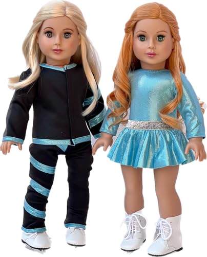 Super Skater - 18 Inch Doll Clothes - 2 Complete Ice Skating Outfits - 5 Pieces - Leotard, Skirt, Pants, Jacket, and 1 Pair of Skates (Dolls Not Included)