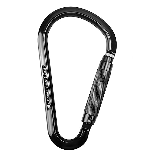SEPEAK CE 22kN Large Alumn Auto Twist Locking Ladder Hook Carabiner, Professional Heavy Duty Lightweight Clip for Outdoor Tower Climbing, Aerial Work, Rescue, Fall Protection D Ring, Huge Opening Gate