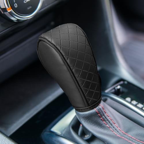 Leather Car Gear Shift Cover, Anti-Slip Dust Waterproof Gear Shifter Stick Protector, Soft Breathable Universal Automotive Shift Knob Decoration Accessories, Fit Car, SUV, Truck (Black)