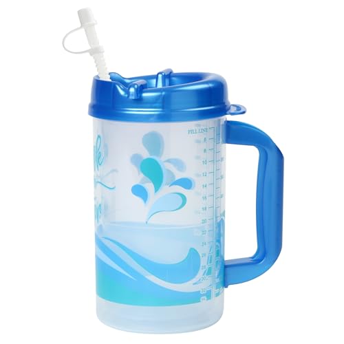 Plum Hill Drink More Water Plastic Tracking Hospital Mug With Measurements, Water Cup with Straw, 32 Oz Hospital Cup with Lid and Straw, Hospital Water Bottle with Straw (Pearl Blue)