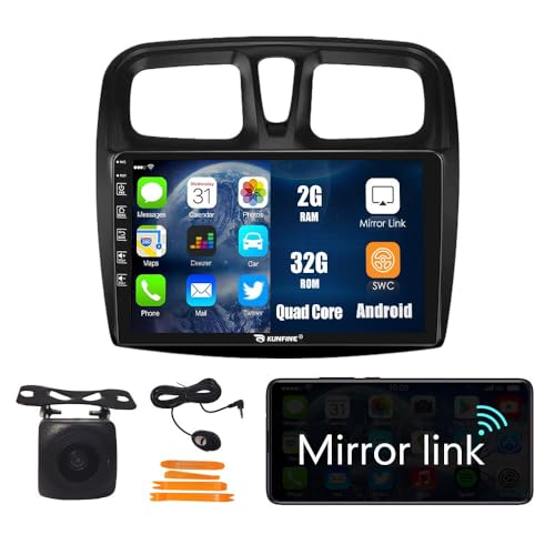 Kunfine Car Android Navigation Stereo GPS Radio Reverse Camera Display 9" IPS Touchscreen Headunit Tablet Pad Media Player for Renault Sandero Symbol 2014-2017, if Applicable Quad Core 2G+32G