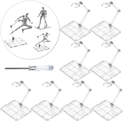 XISTEST Action Figure Stand, 8 PCS Assembly Action Figure Display Holder Base Doll Model Support Stand Compatible with HG RG SD SHF Gundam 1/144 Toy with Screwdriver Transparent