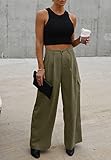 Dokotoo Cargo Pants Wide Leg Dress Pants Women Slacks Womens Trousers Women's 2024 Fall Outfits Teacher Fashion Clothes Palazzo Business Casual High Waisted Petite Pants Clothing Trendy Pants Green