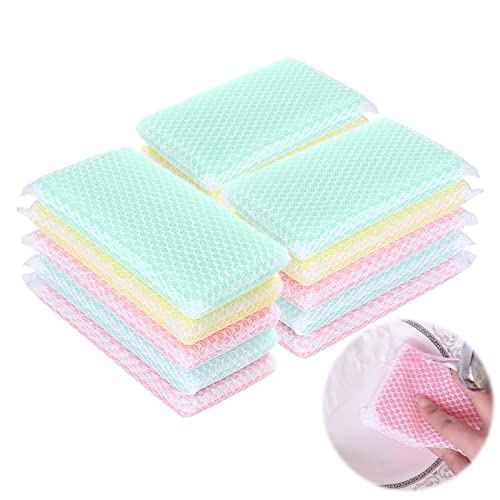 Sponge Individually Wrapped, Kitchen Dishwashing Sponge, Mesh Net Scouring Pad, Odor-Free Sponge Wipes Suitable for Travel Apartments (Multicolor Pack of 15)