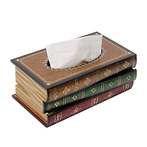 Crafted Classical Retro Wooden Antique Book Tissue Box Cover Rectangular Tissue Holder Dispenser Paper Cover Case Napkin Holder Home Decor for Bathroom living room office car kitchen