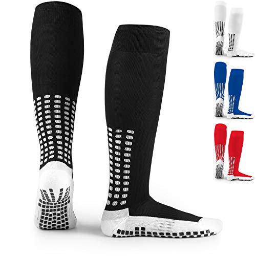 LUX Anti Slip Soccer Knee Socks,Non Slip Football/Basketball/Hockey Sports Grip Socks Black