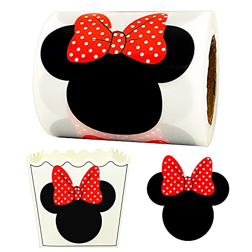 LONGYU 150Pcs Minnie Mouse Head Stickers Big Size 2.73 x 2.62 Inch PVC Mickey Stickers Children's Birthday Party Decorations Supplies-Perfect for Minnie Mouse Themed Birthday Party (Red)