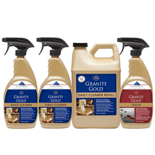 Granite Gold Daily Cleaner Spray 3-Pack with Sealer Spray 1-Pack for Granite, Marble, Travertine, Quartz, Natural Stone