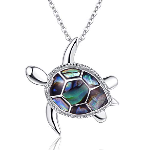 PRAYMOS Sea Turtle Necklace for Women Sterling Silver Abalone Shell Ocean Hawaiian Beach Necklace Sea Turtle Jewelry Gifts Mothers Day Graduation Teacher Appreciation Gifts