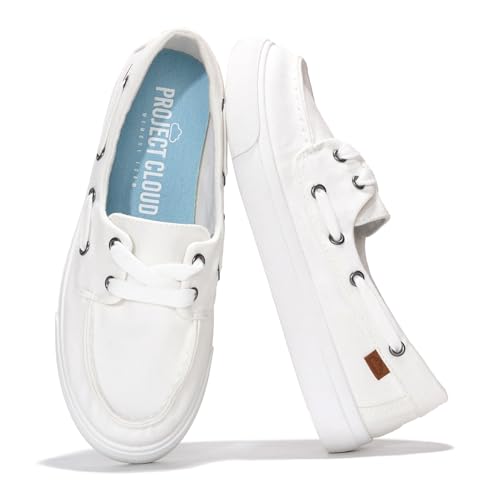 Project Cloud Sneakers for Women - Memory Foam Spring Shoes for Women Footwear - Slip-On Boat Shoes - Non Slip Fashion Sneakers - Lightweight Loafers (Seasalt, Whit, 9) White