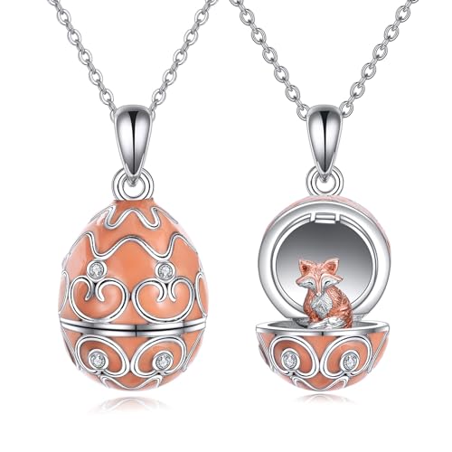 AXELUNA Fox Necklace Sterling Silver Easter Egg Pendant Necklace Animal Jewelry for Women Birthday