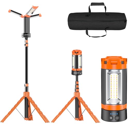 AKOFUN LED Rechargeable Work Light 200W Floodlight Outdoor USB Rechargeable Cordless Work Light 12000mah High Capacity Three-Stage Dimming Type-C Kit with Removable Tripod Altitude Adjustable Lighting