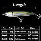 Feianoto Topwater Pencil Popper Wobbler Hard Stick Baits Handmade Fishing Lure Plug Swimbait with Fishing Treble Hooks Bait Floating Saltwater 4.9OZ (Green)