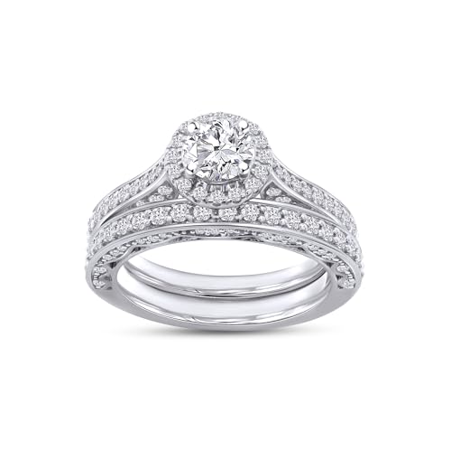 Wedding Rings for Women Engagement Ring Set 925 Sterling Silver 14K White Gold Plated 1.33 Ct Round Lab Created Moissanite Halo Bridal Set Ring With -7