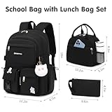 qodbopack 3PCS School Backpack for Teen Girls 15.6 Inch Laptop Backpacks Waterproof Bookbag Cute School Bag BLACK