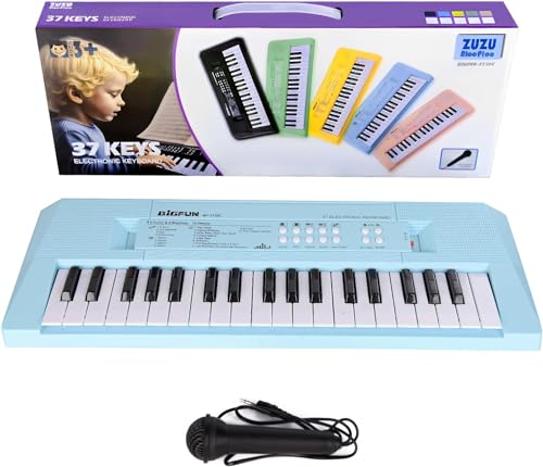 ZuzuBlooploo Kids Piano Keyboard, 37 Keys Portable Music Keyboard Early Learning Educational Electronic Music Piano Instrument Toys for 3 4 5 6 Year Old Boys and Girls (Blue)