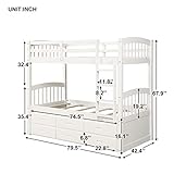 Harper&Bright Designs Twin Over Twin Bunk Bed with Safety Rail, Ladder, White Twin Trundle Bed with 3 Drawers for Kids, Teens Bedroom, Guest Room Furniture